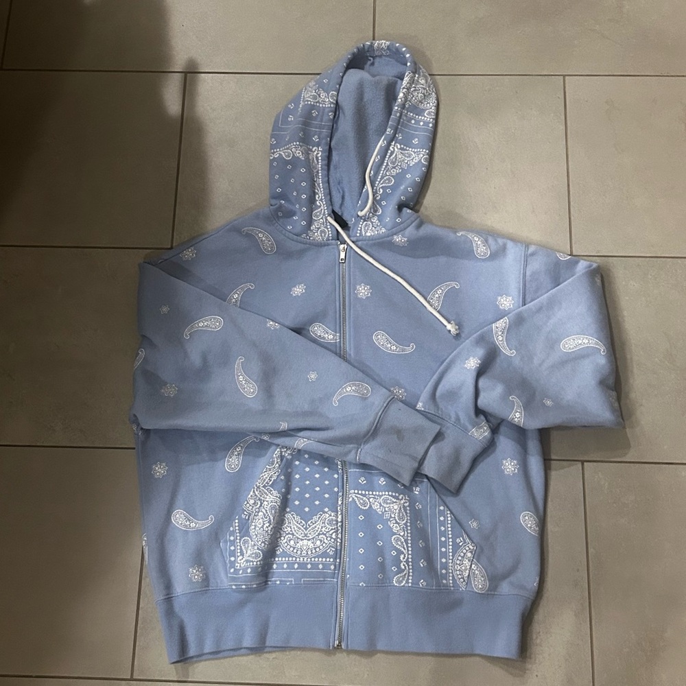 PacSun Light Blue Paisley Zip Hoodie Hotwheels
